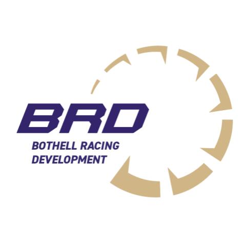 A golden wheel beside the words BRD - Bothell Racing Development in purple.